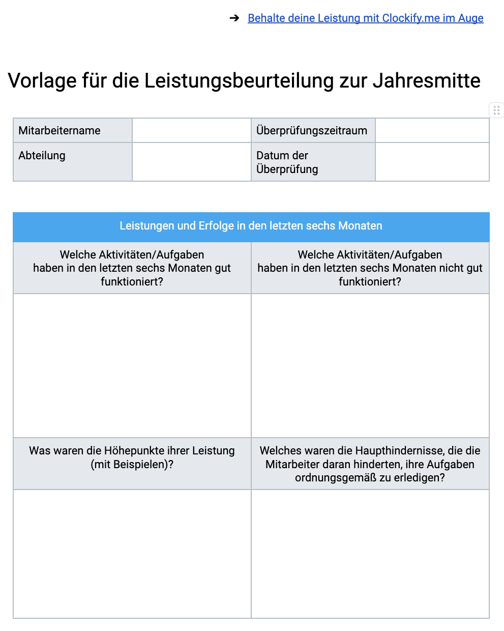 Mid-year performance review template