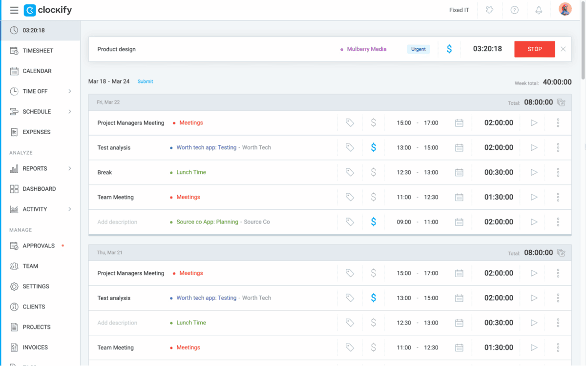 get an overview with Clockify